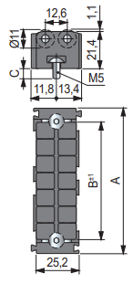 Módulo central de placa de transferencia con rodillos, L=115 mm. - Part. 568 
