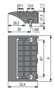 Módulo final con extensión de placa de transferencia con rodillos (3 filas), L=115 mm., Longitud tornillo: 13 mm. (M-5) - Part. 567
